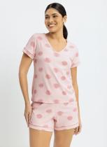 Pijama Curto Canelado Estampado de Shorts e Blusa de Manga Curta - Lunender - Rosa Pijama Curto Canelado Estampado de Shorts e Blusa de Manga Curta - Lunender - Rosa