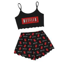 Pijama Curto Cropped Ondinha Adulto Feminino Netflix