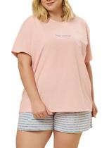 Pijama Curto Daisy Days & Borth 88.38.0040 Feminino Plus Size Listrado Meia Malha T. G1/G3