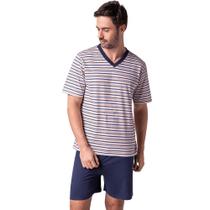 Pijama Curto Gola V Listrado Lupo Adulto Masculino 28021-001 Pijama Curto Gola V Listrado Lupo Adulto Masculino 28021-001