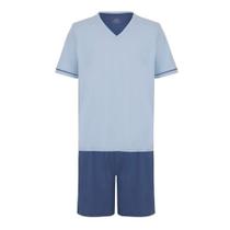 Pijama Curto Gola V Lupo Masculino Liso- Azul