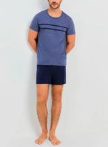 Pijama Curto Hering 7BDQ Masculino Contrastes Algodão T. P/XXG