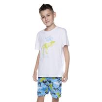Pijama Curto Infantil Camiseta e Bermuda Dino Brilha no Escuro Have Fun