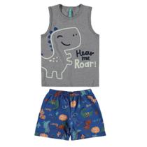 Pijama Curto Infantil Malwee Dino Cinza