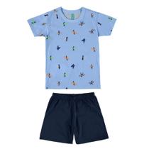 Pijama Curto Infantil Malwee Estampa Surf Azul e Cinza