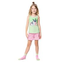 Pijama Curto Infantil Malwee Summer Dogs Lilas e Verde