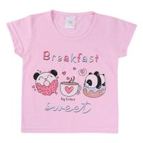 Pijama Curto Izitex Com 02 Peças Estampa Breakfast Sweet 1/3 Lilás e Rosa Claro