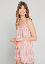 Pijama Curto Listrado de Shorts e Blusa de Alça - Lunender - Laranja
