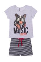 Pijama Curto Loja Zus Infantil Menina Listrado Music