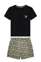 Pijama Curto Lunender Em Viscose Estampado Preto