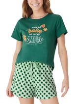 Pijama Curto Malwee 1000133165 Feminino Estampado Malha Algodão T. P/GG