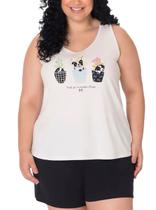 Pijama Curto Malwee 1000133233 Feminino Plus Size Estampado Algodão T. G1/G3