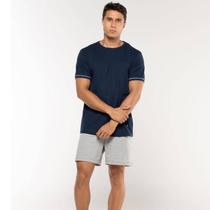 Pijama Curto Marinho/Mescla KPR 173003 100% Algodão