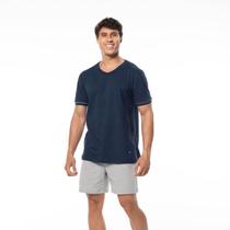 Pijama Curto Marinho/Mescla KPR 173004 100% Algodão