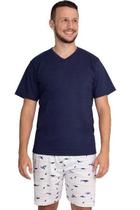 Pijama Curto Masculino Adulto - Azul Marinho Tubarão