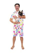 Pijama Curto Masculino e Roupa Pet Divertido Alegria