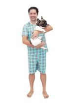 Pijama Curto Masculino e Roupa Pet Divertido Macaquinhos