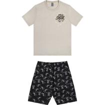 Pijama Curto Menino em Camiseta e Shorts em Algodão Marrom/Preto - AND.GO