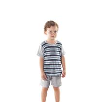 Pijama Curto Menino Linha Infantil Com Manga Cinza Listrado