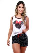 Pijama Curto Minie Adulto Baby Doll Fechado Short e Blusa Regata Preto