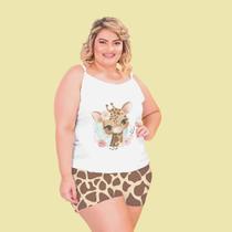 Pijama curto Plus Size, Personagem, Tecido Soft Trend, Tamanho 46