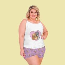 Pijama curto Plus Size, Personagem, Tecido Soft Trend, Tamanho 48