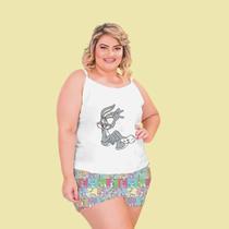 Pijama curto Plus Size, Personagem, Tecido Soft Trend, Tamanho 50