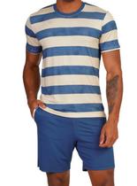 Pijama Curto Podiun 258115 Masculino Listrado Viscolycra T. M/GG