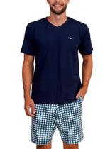 Pijama Curto Podiun 268028 Masculino Gola V Xadrez Com Bolsos Algodão T. P/GG Pijama Curto Podiun 268028 Masculino Gola V Xadrez Com Bolsos Algodão T. P/GG