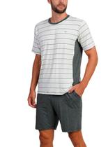 Pijama Curto Podiun 268039 Masculino Com Bolsos Fio Tinto Listrado Viscolycra T. M/GG
