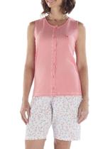 Pijama Curto Pzama 050300 Feminino Abertura Frontal Estampado Meia Malha T. M/EG