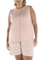 Pijama Curto Pzama 090248 Feminino Plus Size Abertura Frontal Estampada Meia Malha T. 50/54