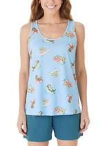 Pijama Curto Regata Malwee 1000132822 Feminino Estampado Malha Algodão T. P/GG