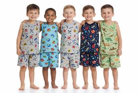 Pijama Curto Regata Menino Algodão Confortável Estampado Pijama Curto Regata Menino Algodão Confortável Estampado