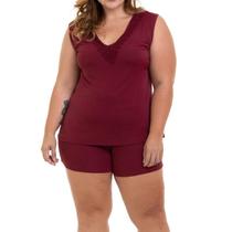 Pijama Curto Regata Vinho Liganete Sepie 1051-PL Plus Size