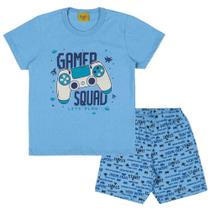 Pijama Curto Rolú Com 02 Peças Estampa Silk Game Squad 4/10 Azul e Cinza