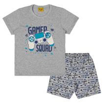 Pijama Curto Rolú Com 02 Peças Estampa Silk Game Squad 4/10 Azul e Cinza