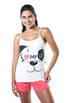 Pijama De Alça Verão Feminino Alça Dog 100% Algodão