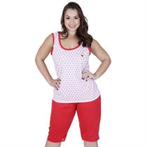 Pijama De Calor Camiseta Com Calça Curta Bermudão Pescador Feminino Idoso Confortável