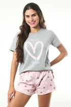 Pijama De Calor Feminino Verão Love Mescla Empório Do Algodão