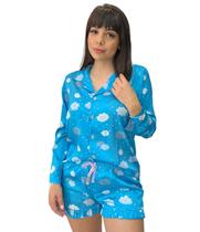 Pijama de Cetim com Shorts Nuvem
