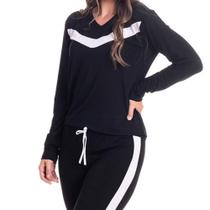 Pijama De Frio Inverno Feminino Adulto Blusa Gola V Com Manga Longa E Calça Tecido Em Viscolycra