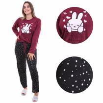 Pijama De Frio Inverno Feminino Adulto Manga Comprida e Calça Longa