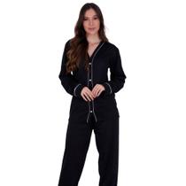 Pijama de Inverno Americano com Botões para Amamentação Manga Longa e Calça- c5 JANAÍNA
