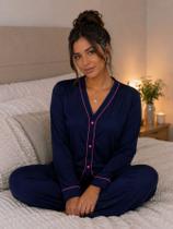 Pijama de Inverno Americano com Botões para Amamentação Manga Longa e Calça Janaina Pijama de Inverno Americano com Botões para Amamentação Manga Longa e Calça Janaina