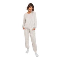 Pijama De Inverno Blusa De Manga Longa Lupo Feminino Plush Calça Com Bolsos e Ribana