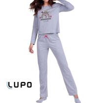 Pijama De Inverno Feminino Manga Longa e Calça Lupo