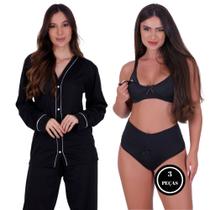 Pijama de Inverno Janaína + Sutiã Amamentação + Calcinha Pós Parto Thamires- c5 JANAINA