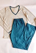 Pijama de inverno M cinza e azul doce mel canelado