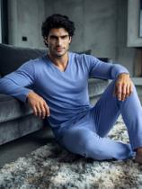 Pijama de Inverno Masculino Manga Longa Calça Comprida Adulto de Frio Alex